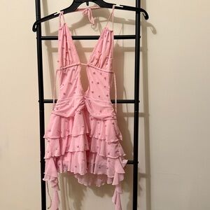 Pink Ruffled Halter Dress Low Back Fashion Nova